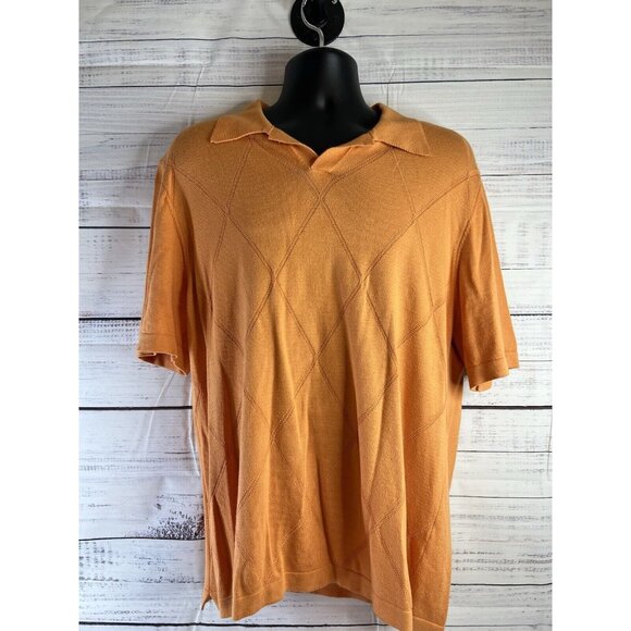 Bachrach Polo Shirt Mens L Orange Argyle Knit Golf Short Sleeve Collared Vintage - Picture 1 of 10